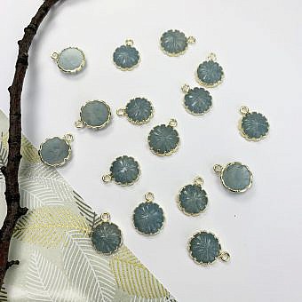 Aquamarine Carved Flourette 22kt Gold Plated Copper - Pendants Charms (March)