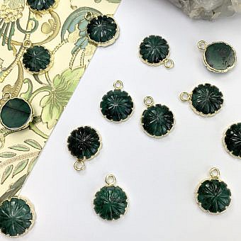 Emerald Carved Flourette 22kt Gold Plated Copper - Pendants Charms (May)