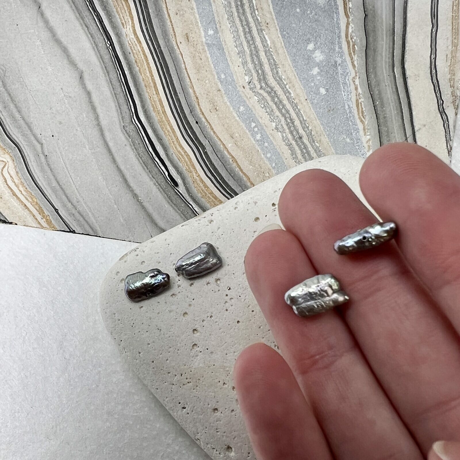6.5x12mm Dyed Grey Biwa Freshwater Pearls Paired Beads - Image 2