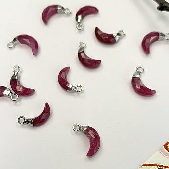 Dyed Indian Ruby Faceted Mini Crescent Moon Sterling Silver Plated Copper - Pendants Charms (July)