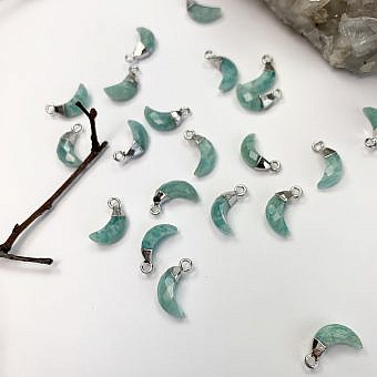 Russian Amazonite Faceted Mini Crescent Moon Sterling Silver Plated Copper - Pendants Charms