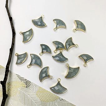 Aquamarine Small Ginkgo Fan 22kt Gold Plated Copper - Pendants (March)