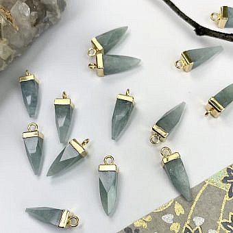 Aquamarine Spire 22kt Gold Plated Copper - Pendants Charms (March)