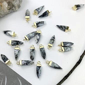 Dendritic Opal Spire 22kt Gold Plated Copper - Pendants Charms