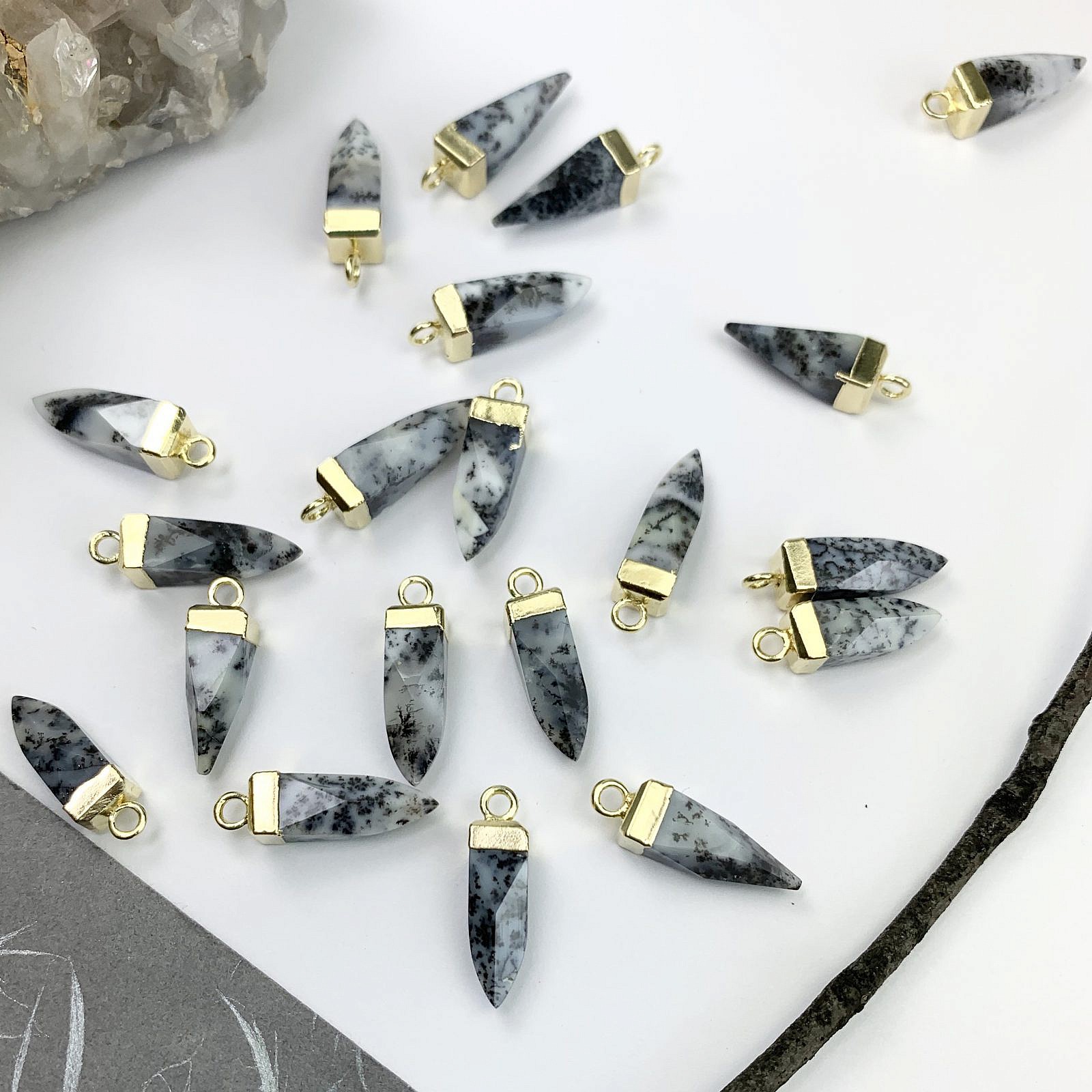 Dendritic Opal Spire 22kt Gold Plated Copper - Pendants Charms