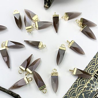Chocolate Moonstone Spire 22kt Gold Plated Copper - Pendants Charms