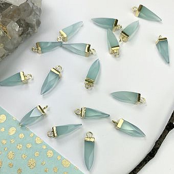 Ocean Blue Chalcedony Spire 22kt Gold Plated Copper - Pendants Charms