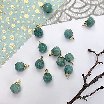 Russian Amazonite Carved Tulip 22kt Gold Plated Copper - Pendants Charms