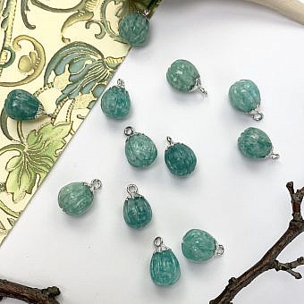 Russian Amazonite Carved Tulip Sterling Silver Plated Copper - Pendants Charms