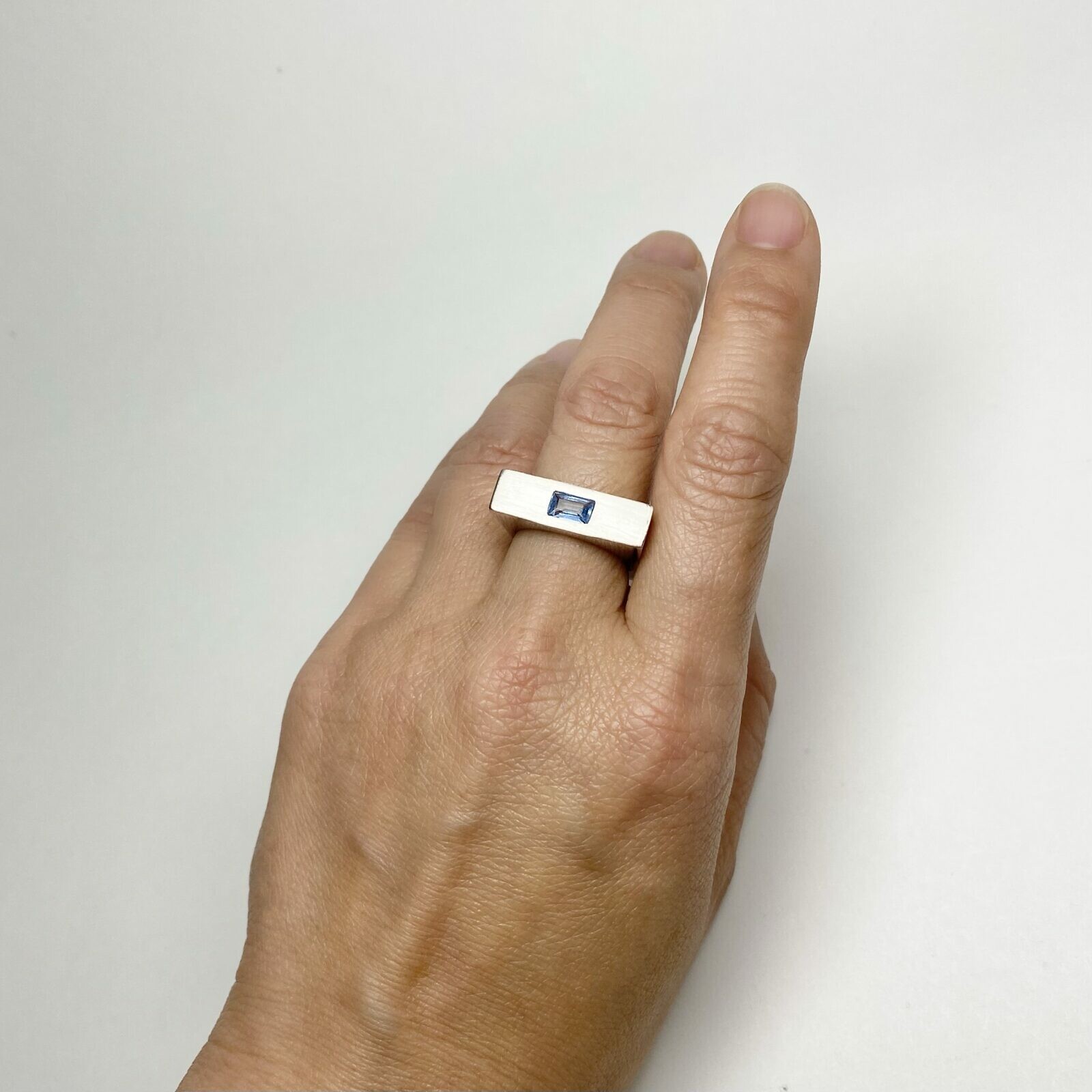 Be Bold with Rectangle Baguette Stone Rings Brushed Rhodium Plated Sterling Silver .925 - Image 2