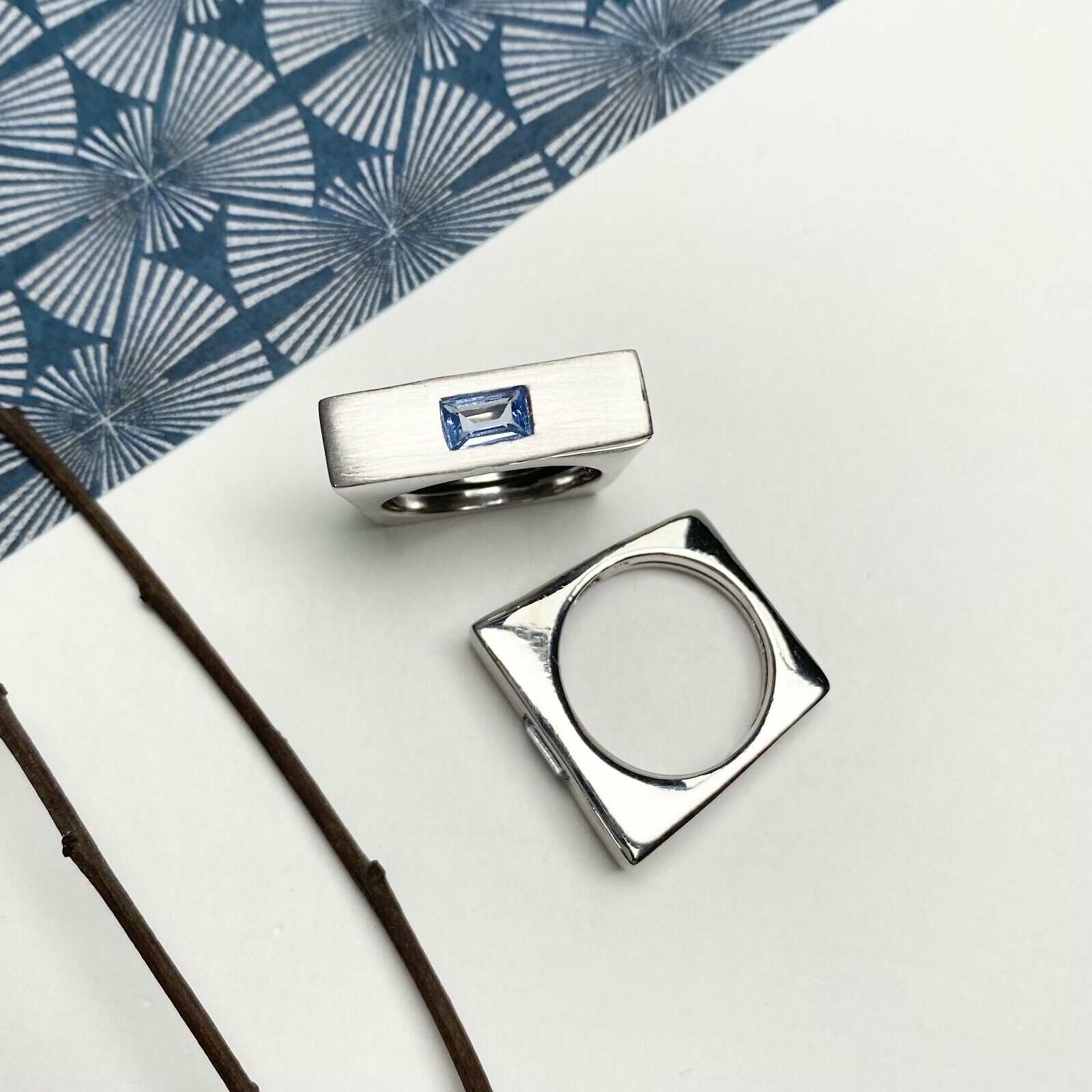 Be Bold with Rectangle Baguette Stone Rings Brushed Rhodium Plated Sterling Silver .925 - Image 5