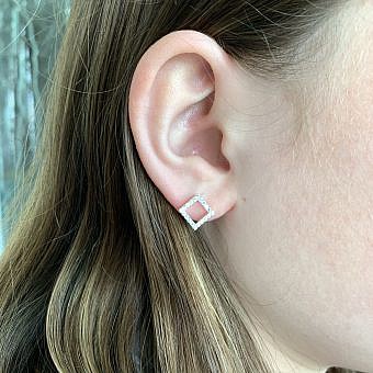 Alternative view of 11mm Pavé Clear CZ Crystals Square Studs Earrings Sterling Silver .925