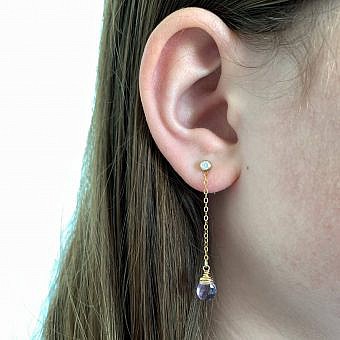 Alternative view of 3mm Round Clear CZ Crystal Studs Earrings 14kt Gold Filled Birthstones (April)