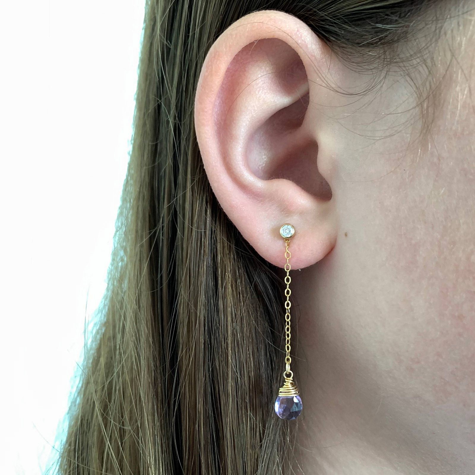 3mm Round Clear CZ Crystal Studs Earrings 14kt Gold Filled Birthstones (April) - Image 2