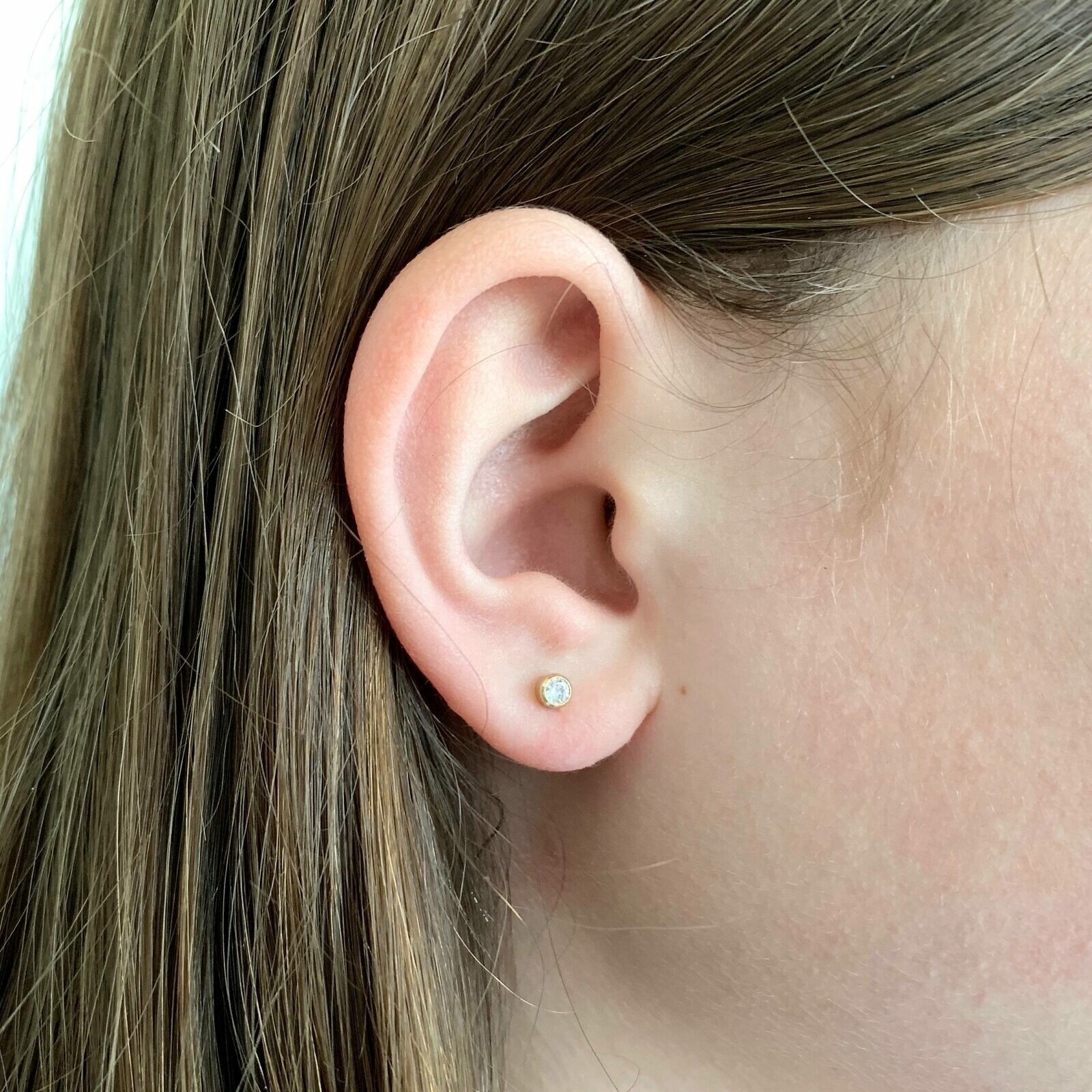 3mm Round Clear CZ Crystal Studs Earrings 14kt Gold Filled Birthstones (April) - Image 5