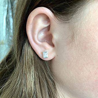 Alternative view of Rectangle Clear CZ Crystals Studs Earrings Sterling Silver .925