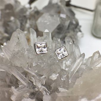 5mm Square Clear CZ Crystals Studs Earrings Sterling Silver .925