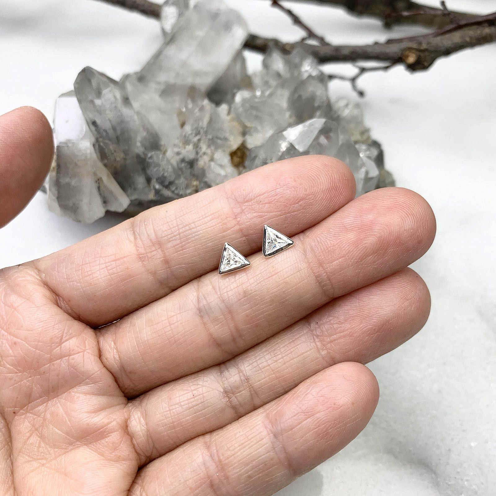 6mm Pyramid Triangle Clear CZ Crystals Studs Earrings Sterling Silver .925 - Image 3
