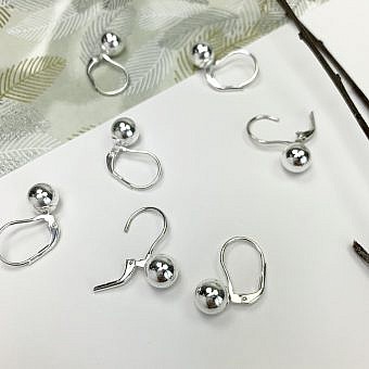 8mm Ball French Back Earrings Sterling Silver .925