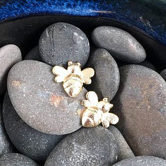 Bee Studs Earrings Brushed 14kt Gold Vermeille Amoracast