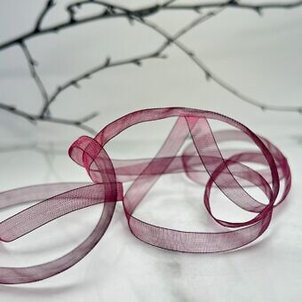 8mm Mokuba Organdy Maroon with Fuchsia Pink Shimmer Sheer Ribbon