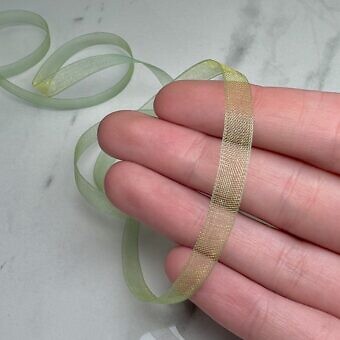 Alternative view of 8mm Mokuba Organdy Spring Green with Yellow Shimmer Sheer Ribbon