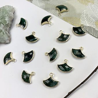 Emerald Mini Ginkgo Fan 22kt Gold Plated Copper - Pendants Charms (May)