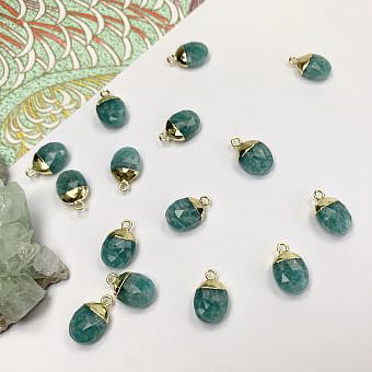 Russian Amazonite Faceted Snow Pea 22kt Gold Plated Copper - Pendants Charms