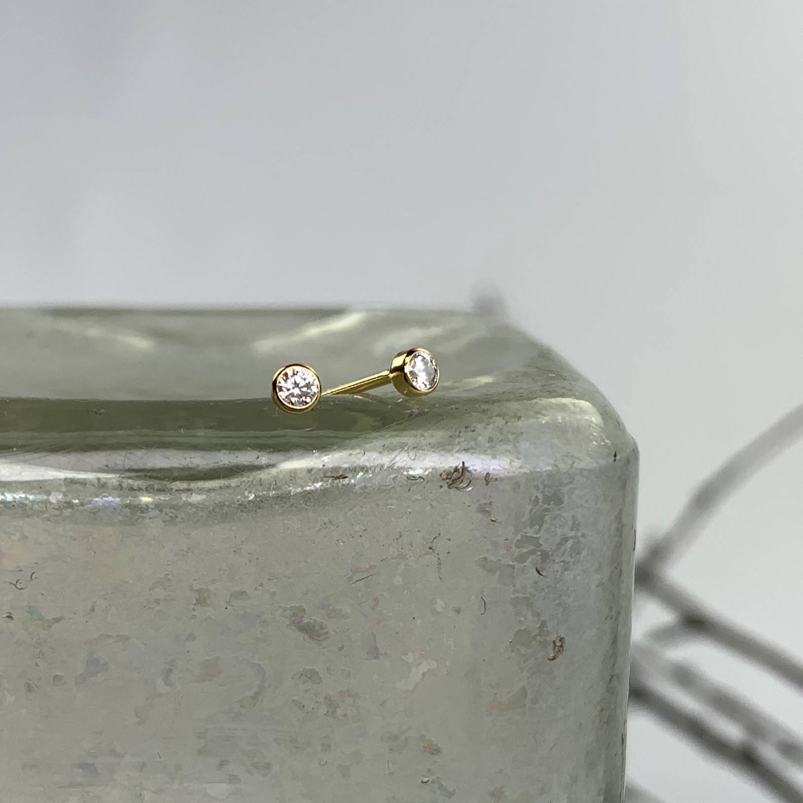 2mm Round Clear CZ Crystals Studs Earrings 14kt Gold Filled (April)
