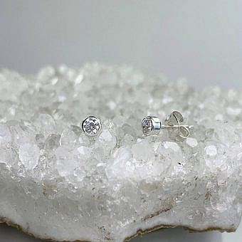 3.5mm Round Clear CZ Crystals Studs Earrings Sterling Silver .925