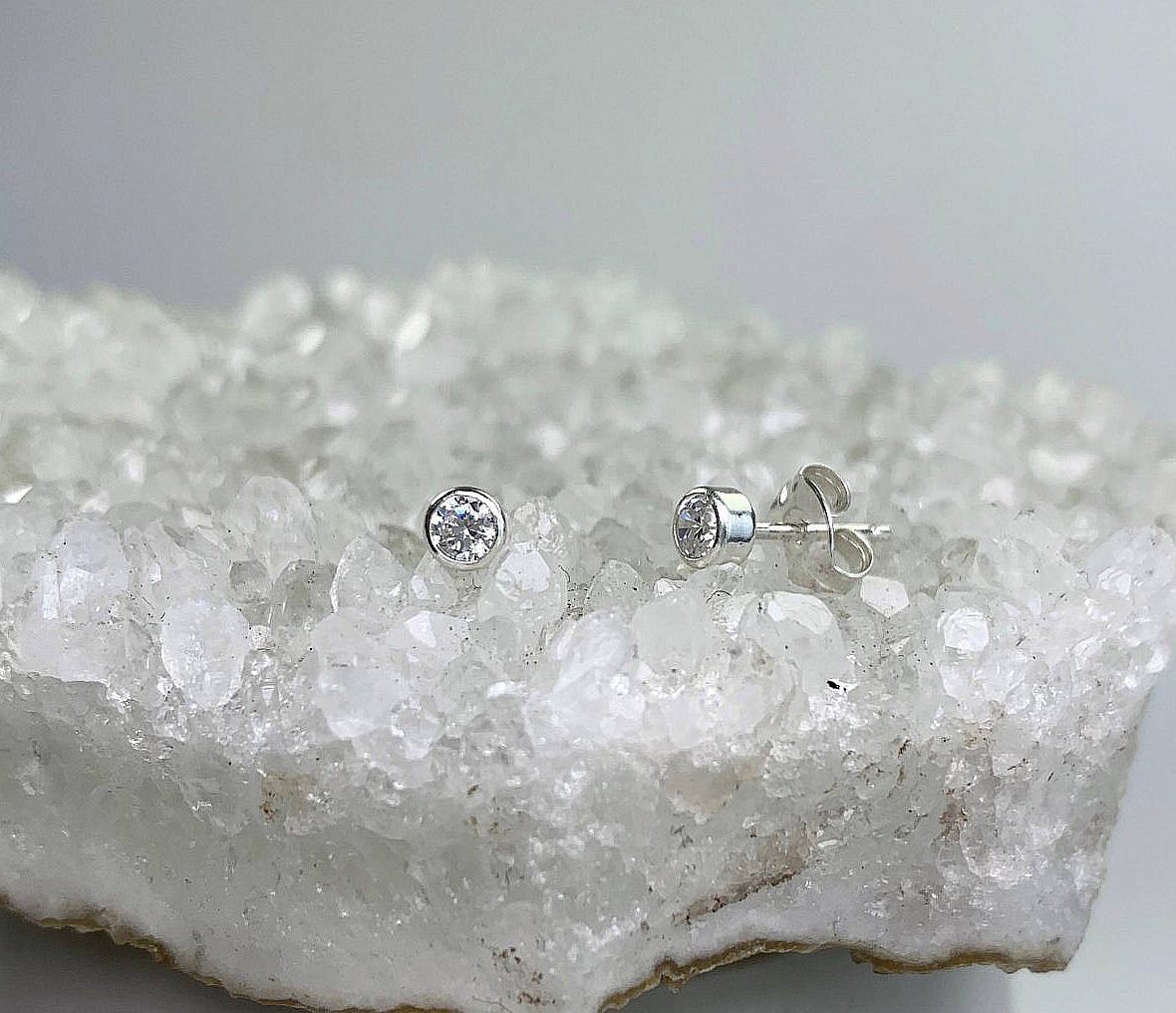3.5mm Round Clear CZ Crystals Studs Earrings Sterling Silver .925