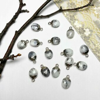 Dendritic Opal Faceted Snow Pea Sterling Silver Plated Copper - Pendants Charms