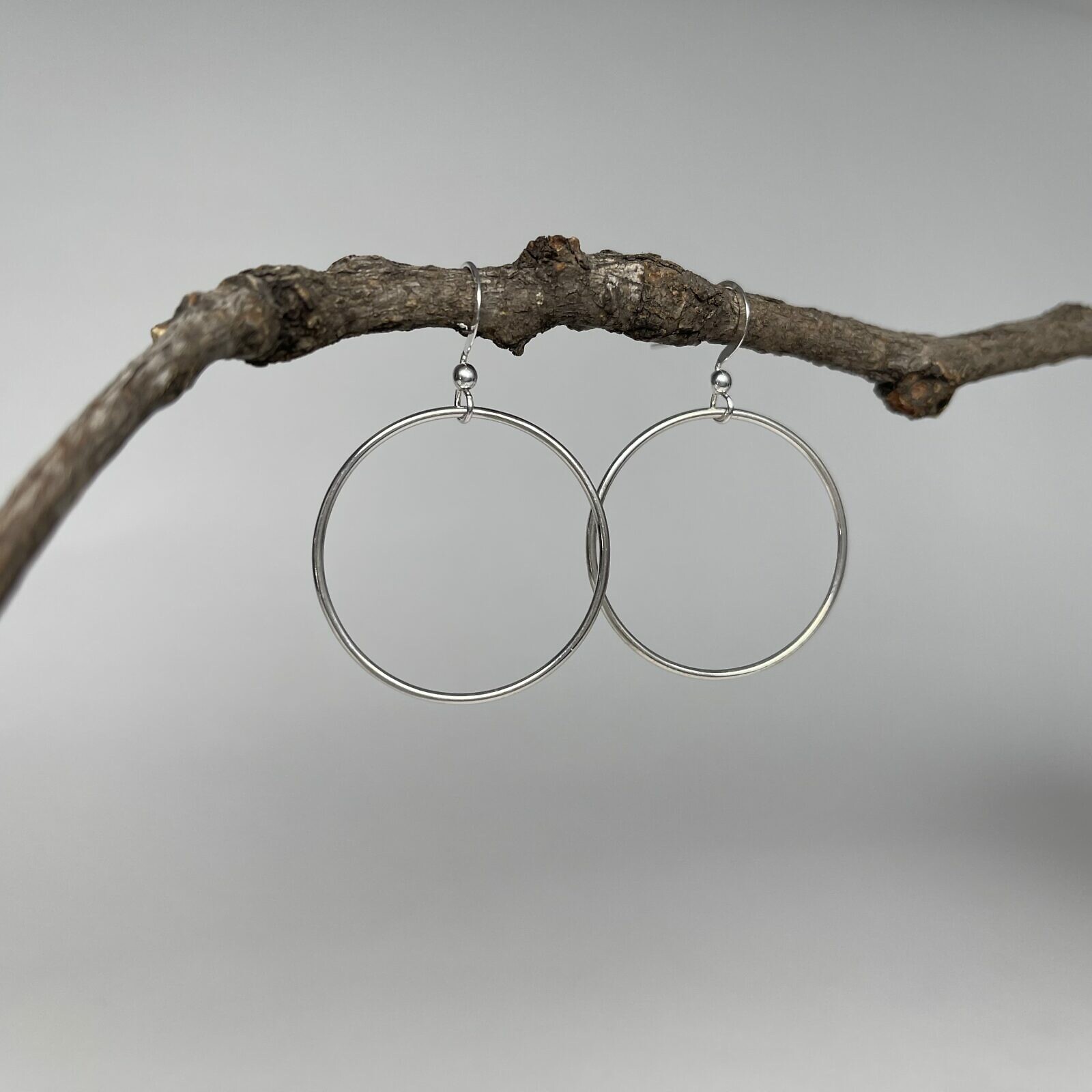 Half Flat Hook with Ball and Loop Earrings Sterling Silver .925 - Image 3