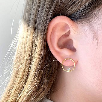 Alternative view of 15mm Infinity Circle with 3mm Clear CZ Crystals Studs Earrings 14kt Gold Filled