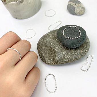 Faceted Bead Chain Stacking Ring Sterling Silver .925 Size 5.75-6.25