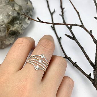 Alternative view of Faceted Bead Chain Stacking Ring Sterling Silver .925 Size 5.75-6.25