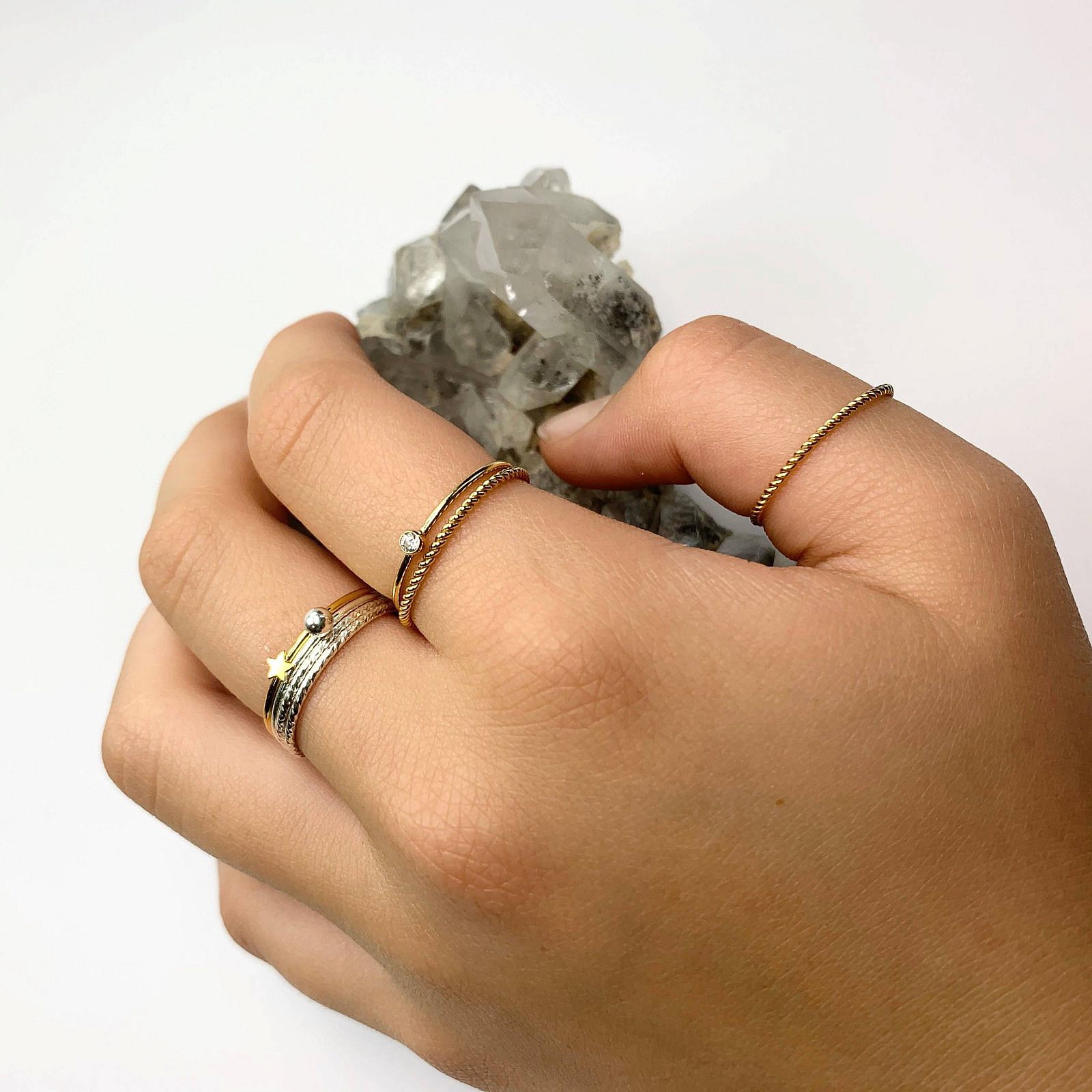 Tiny 2mm Clear Round Bezel Set CZ Crystal Stacking Ring 14kt Gold Filled Birthstones (April) Size 10 - Image 7