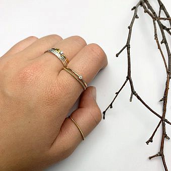 Alternative view of Tiny 2mm Clear Round Bezel Set CZ Crystal Stacking Ring 14kt Gold Filled Birthstones (April) Size 5