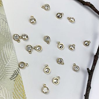 4mm Clear Round Bezel Set CZ Crystal 14kt Gold Filled Birthstones - Pendants Charms (April)