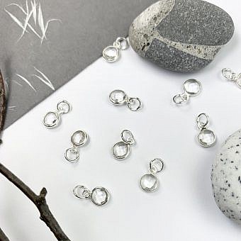 6mm Clear Quartz Round Bezel Set Sterling Silver .925 - Pendants Charms (April)