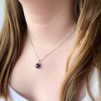 Alternative view of 11mm Amethyst Round Bezel Set 22kt Gold Plated Sterling Silver .925 - Pendants Charms (February)