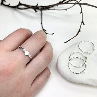Alternative view of Tiny 2mm Clear Round Bezel Set CZ Crystal Stacking Ring Sterling Silver .925 Birthstones (April) Size 5