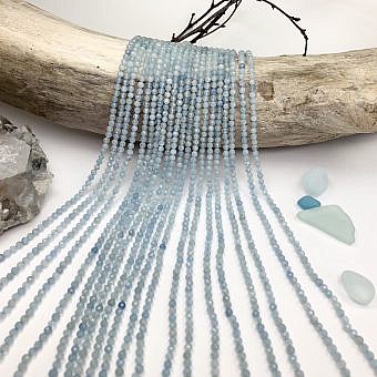 2.75mm Micro Faceted Round Blue Aquamarine Beads