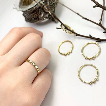 Three Times The Charm 3x2mm Clear CZ Crystals Stacking Ring 14kt Gold Filled Size 6