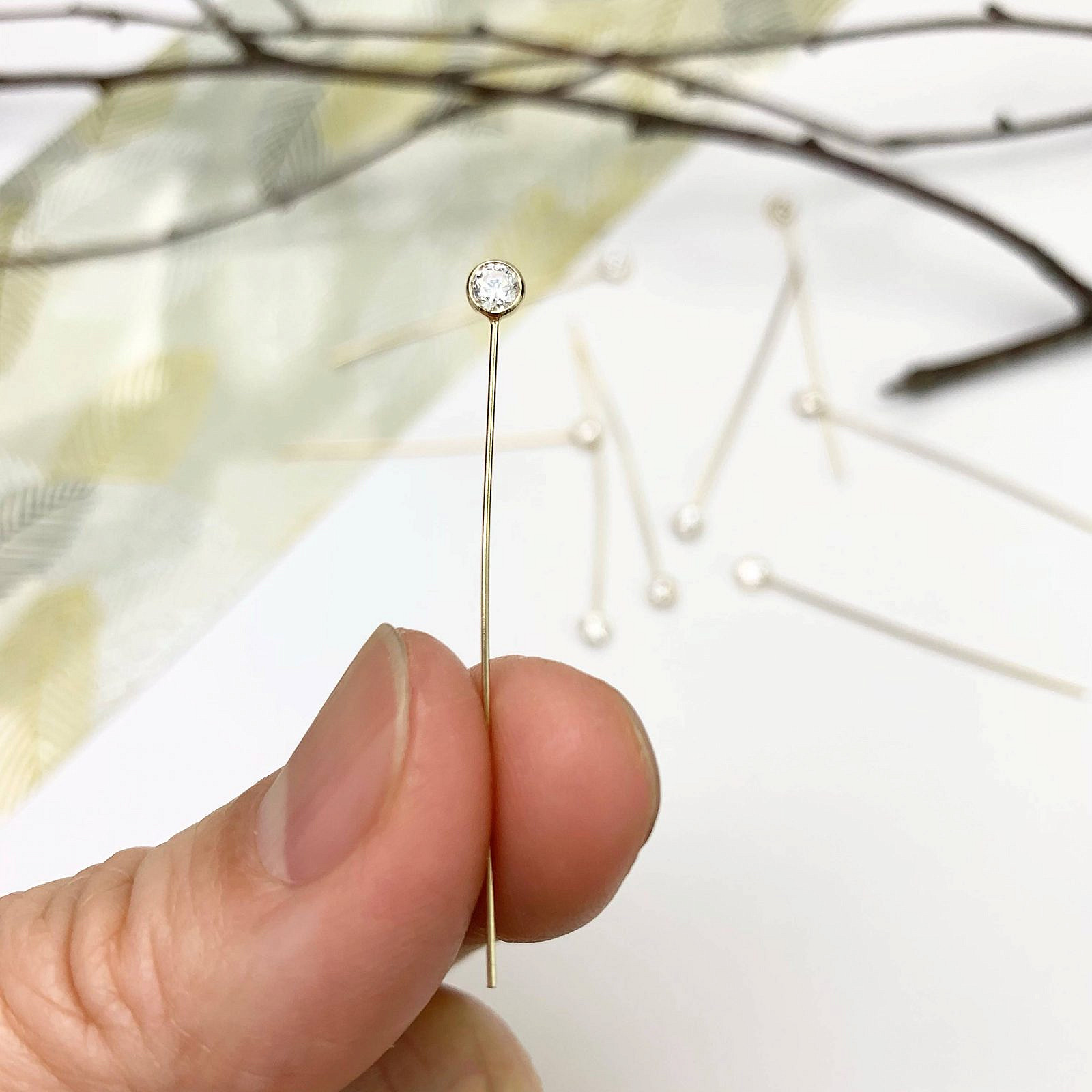 24ga 38mm Sparkly 3mm CZ Clear Crystal Pins 14kt Gold Filled - Image 2