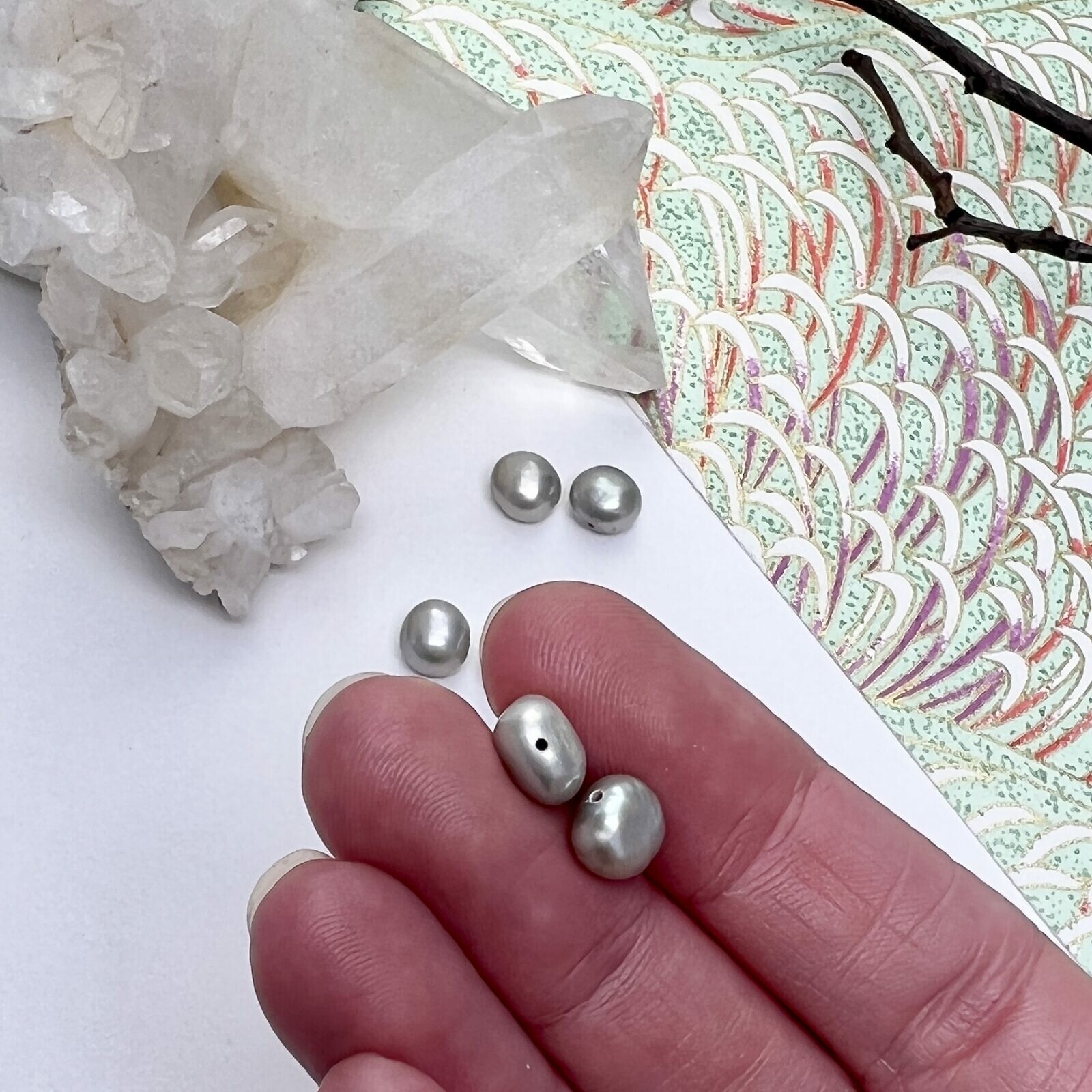 7x7.5mm Dyed Green Tea Nugget Freshwater Pearls Paired Beads - Image 2