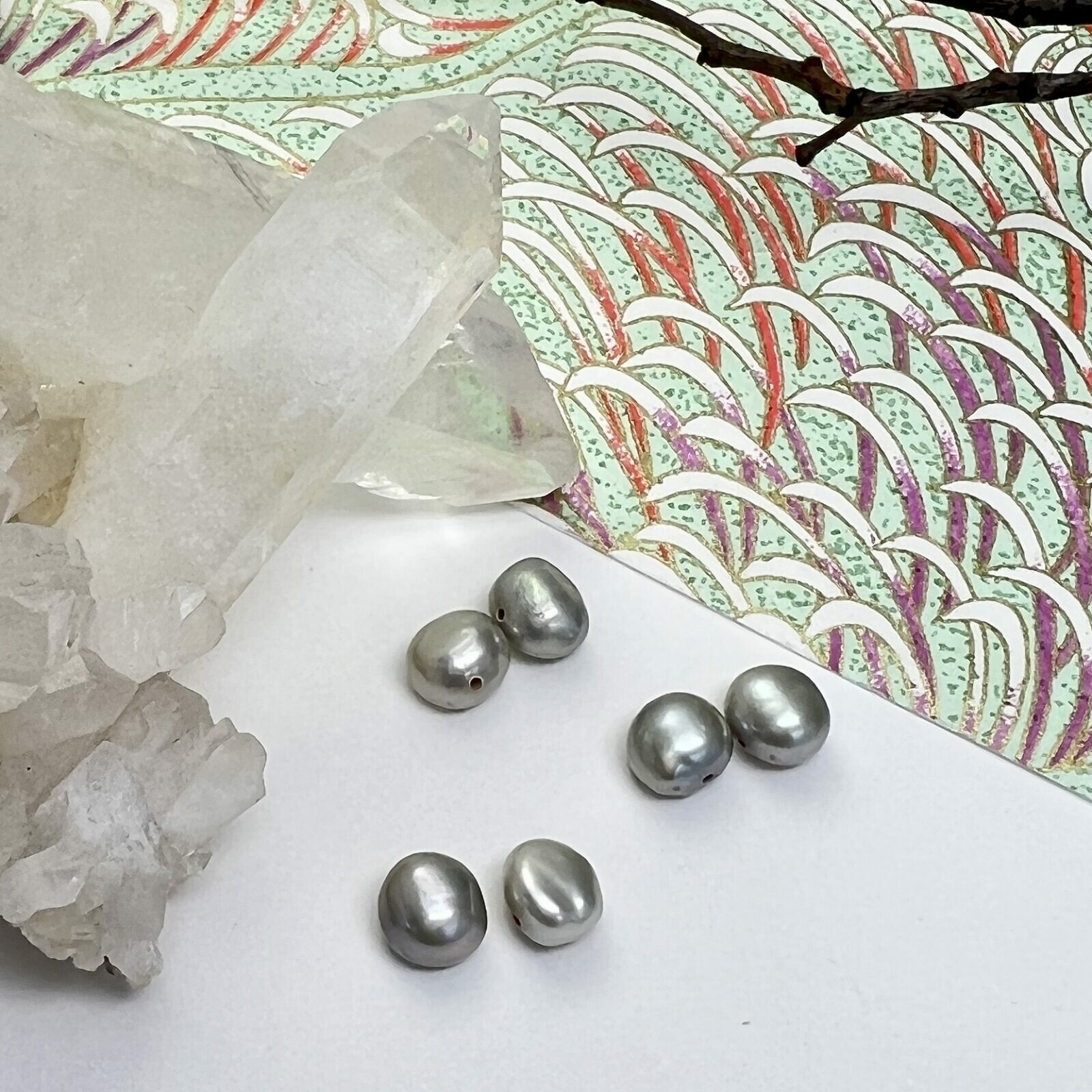 soft green paired pearls