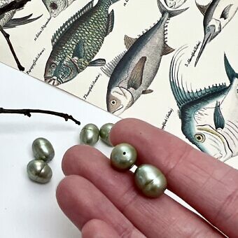 Alternative view of 8.5x10mm Dyed Green Potato Freshwater Pearls Paired Beads