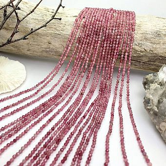 2.8mm Micro Faceted Round Pink Tourmaline Beads