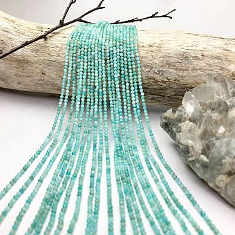 2.5mm Micro Faceted Round Russian Blue Amazonite Beads